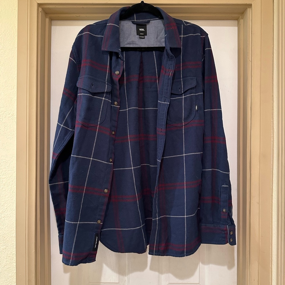 Vans Men's Blue and Burgundy Plaid flannel